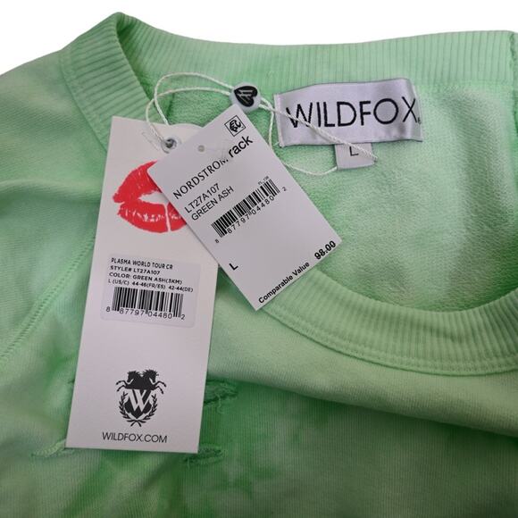 Wildfox Womens Plasma World Tour Slash Tie Dye Crop Sweatshirt in Green Ash NEW - Picture 8 of 11